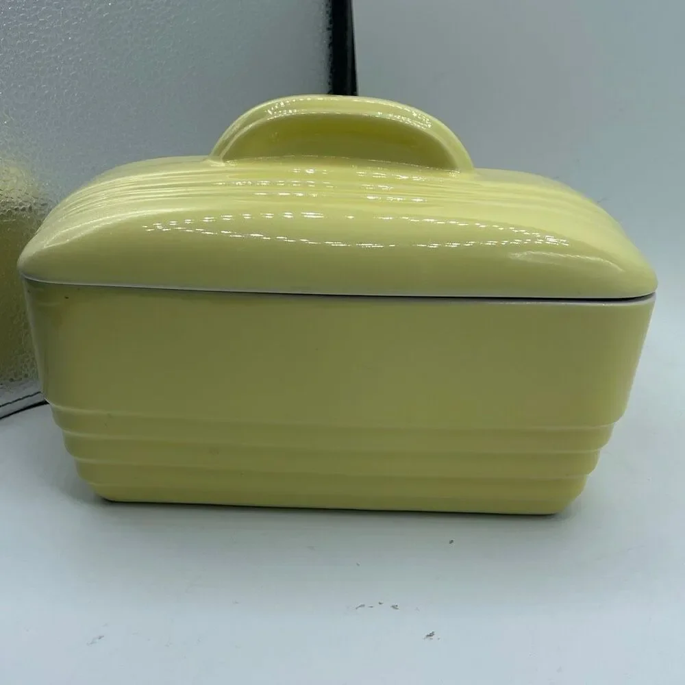 Vintage Hall Art Deco for Westinghouse yellow lidded refrigerator dish.